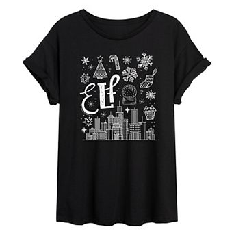 Juniors' Elf Icon Doodles Oversized Tee