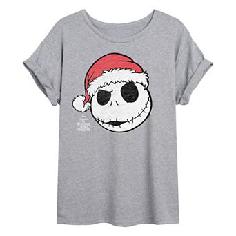 Juniors' Disney's The Nightmare Before Christmas Jack Skellington Santa Portrait Oversized Tee