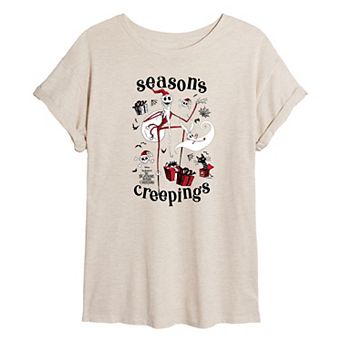 Juniors' Disney's The Nightmare Before Christmas Season's Creepings Oversized Tee