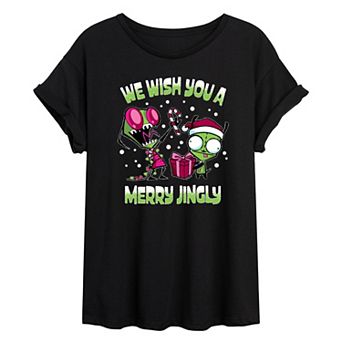 Juniors' Invader Zim We Wish You A Merry Jingly Oversized Tee