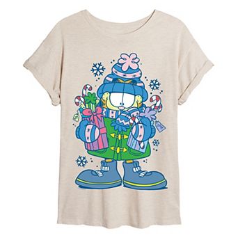Juniors' Garfield Holiday Shopping Oversized Tee