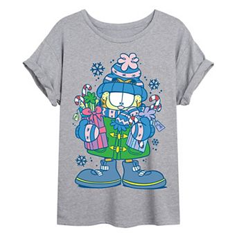 Juniors' Garfield Holiday Shopping Oversized Tee