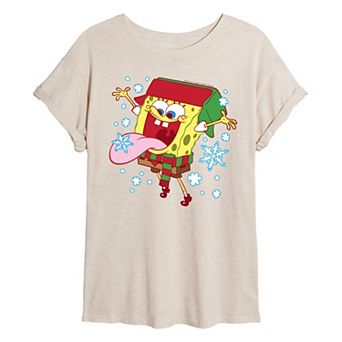 Juniors' SpongeBob SquarePants Catching Snowflakes Oversized Tee