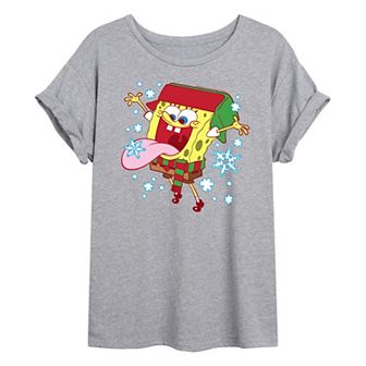 Juniors' SpongeBob SquarePants Catching Snowflakes Oversized Tee