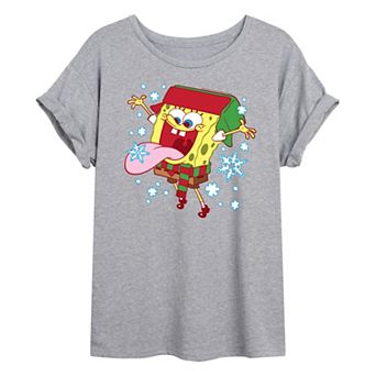 Juniors' SpongeBob SquarePants Catching Snowflakes Oversized Tee