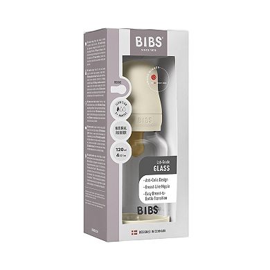 BIBS 4-oz. Glass Baby Bottle with Med Flow Latex Nipple