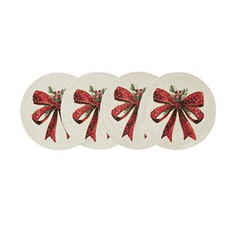 Avanti Christmas Ribbon Braided Round Placemat 4 pc Set