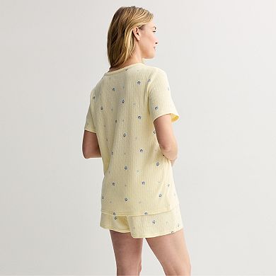 Petite Croft & Barrow® Textured Knit Pajama Top & Pajama Shorts Set
