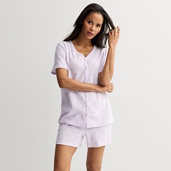 Petite Croft & Barrow® Textured Knit Pajama Top & Pajama Shorts Set