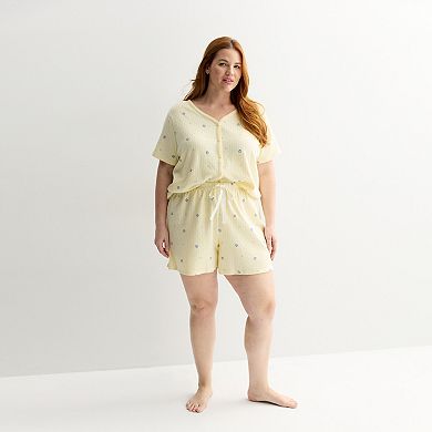 Plus Size Croft & Barrow® Textured Knit Pajama Top & Pajama Shorts Set