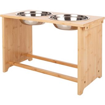 PetMaker Elevated Bamboo Pet Bowls Set