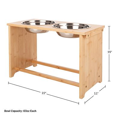 PetMaker Elevated Bamboo Pet Bowls Set