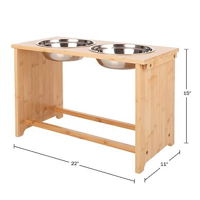 PetMaker Elevated Bamboo Pet Bowls Set