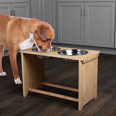 PetMaker Elevated Bamboo Pet Bowls Set