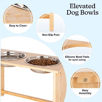 PetMaker Elevated Bamboo Pet Bowls Set