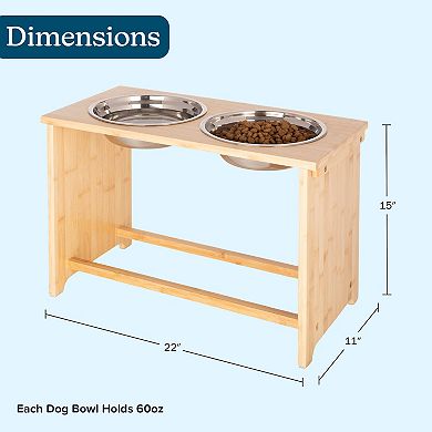 PetMaker Elevated Bamboo Pet Bowls Set