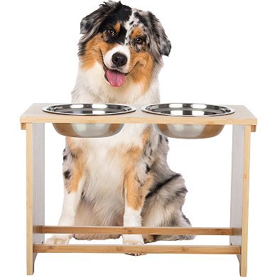 PetMaker Elevated Bamboo Pet Bowls Set