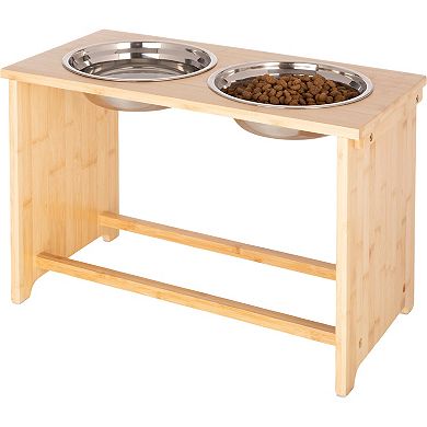 PetMaker Elevated Bamboo Pet Bowls Set