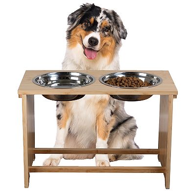 PetMaker Elevated Bamboo Pet Bowls Set