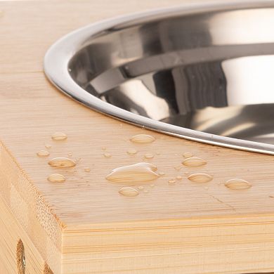 PetMaker Elevated Bamboo Pet Bowls Set