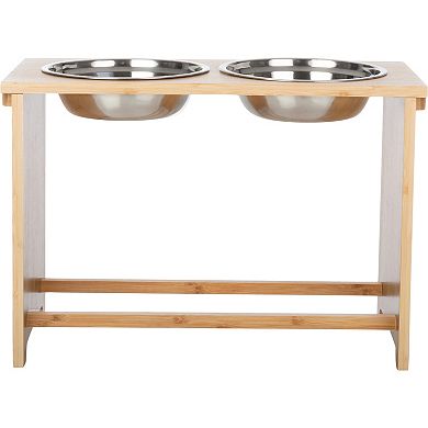 PetMaker Elevated Bamboo Pet Bowls Set