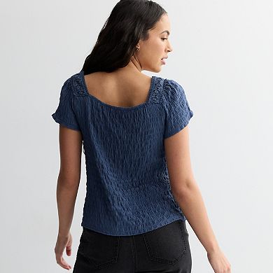 Juniors' Pink Republic Smock Crinkled Short Sleeve Top