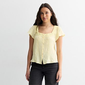 Juniors' Pink Republic Smock Crinkled Short Sleeve Top