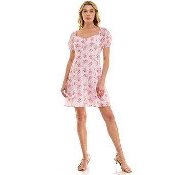 Juniors' Lily Rose Fit & Flare Short Sleeve Dress with Trim Detail