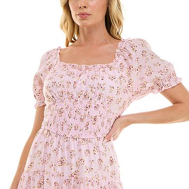 Juniors' Lily Rose Puff Sleeve Tiered Dress with Smocking