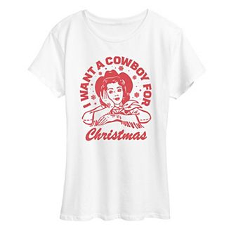 Women's I Want A Cowboy For Christmas Graphic Tee