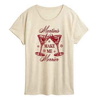 Women's Martinis Make Me Merrier Christmas Graphic Tee