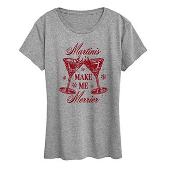 Women's Martinis Make Me Merrier Christmas Graphic Tee