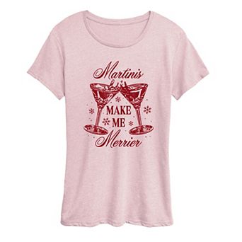 Women's Martinis Make Me Merrier Christmas Graphic Tee