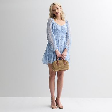 Juniors' Mary & Mo Long Sleeve Smocked Waist Chiffon Dress