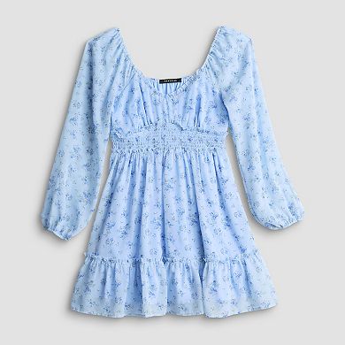 Juniors' Mary & Mo Long Sleeve Smocked Waist Chiffon Dress