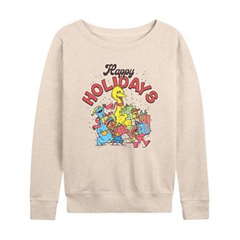 Women's Sesame Street Happy Holidays French Terry Long Sleeve Graphic Tee