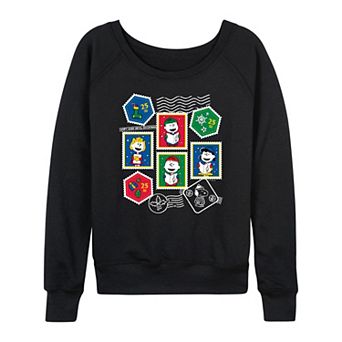 Women's Peanuts Christmas Stamps French Terry Long Sleeve Graphic Tee