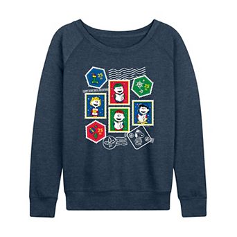 Women's Peanuts Christmas Stamps French Terry Long Sleeve Graphic Tee