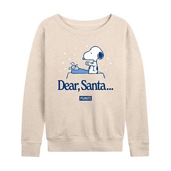 Women's Peanuts Snoopy Dear Santa French Terry Long Sleeve Graphic Tee
