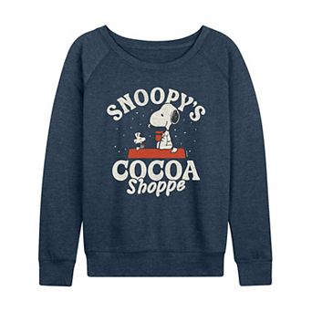 Women's Peanuts Snoopy's Cocoa Shoppe French Terry Long Sleeve Graphic Tee