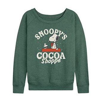 Women's Peanuts Snoopy's Cocoa Shoppe French Terry Long Sleeve Graphic Tee