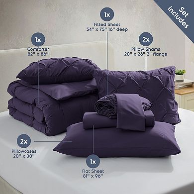 Nestl Pintuck Comforter Set Bed in a Bag with Down Alternative Pillow