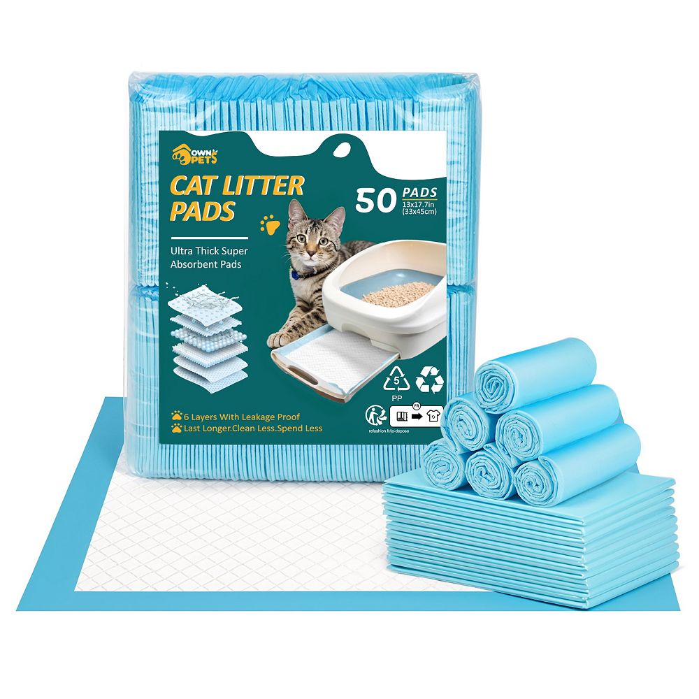 50Pcs Super Absorbent Cat Litter Mat with 6-Layer Leak-Proof