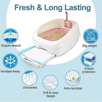 50Pcs Super Absorbent Cat Litter Mat with 6-Layer Leak-Proof