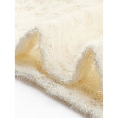 Women's Fall Winter Basic Lace Top Long Sleeve Ruffle Neck Floral Blouse