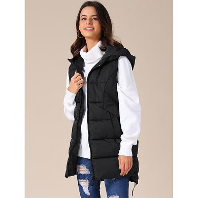 Women's Long Puffer Vest Winter Hooded Sleeveless Down Jackets with Pockets