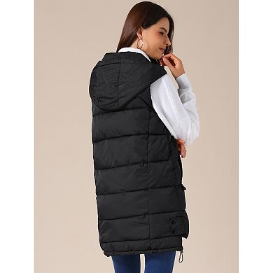 Women's Long Puffer Vest Winter Hooded Sleeveless Down Jackets with Pockets