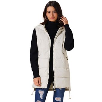 Women's Long Puffer Vest Winter Hooded Sleeveless Down Jackets with Pockets