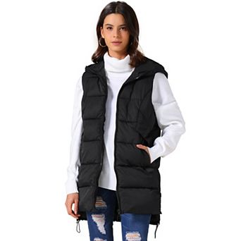 Women's Long Puffer Vest Winter Hooded Sleeveless Down Jackets with Pockets