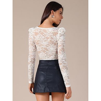 Women's Bodysuit Corset Tops Long Sleeve See Through Sheer t Shirt